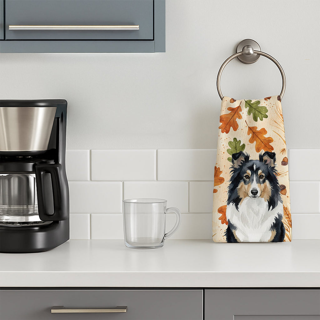 Tricolor Sheltie Heirloom Fall Kitchen Towel Velour Plush Front and Cotton Loop Back Machine Washable