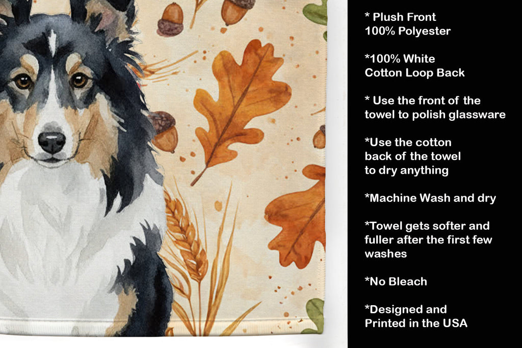 Tricolor Sheltie Heirloom Fall Kitchen Towel Velour Plush Front and Cotton Loop Back Machine Washable
