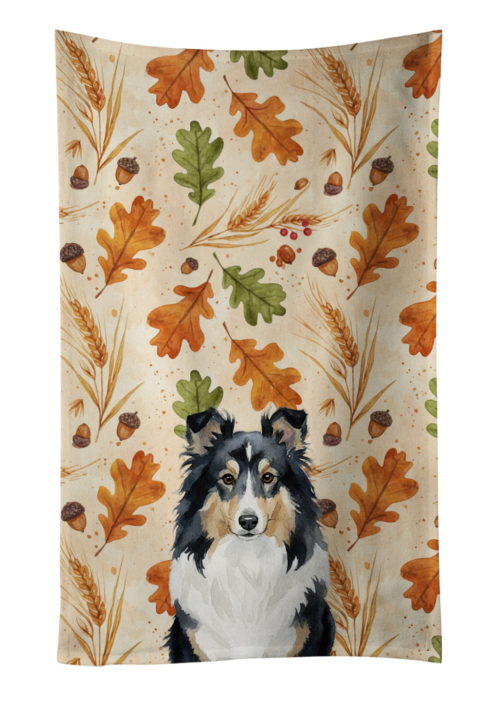 Tricolor Sheltie Heirloom Fall Kitchen Towel Velour Plush Front and Cotton Loop Back Machine Washable