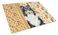 Tricolor Sheltie Heirloom Fall Cutting Board Tempered Glass Kitchen Cutting Surface, Heat Resistant Chopping, Non-Slip Feet, Food Prep & Serving