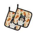 Tricolor Sheltie Heirloom Fall Pot Holder Set of 2 Heat Resistant Quilted Hot Pads 7.5 x 7.5 Inch, Insulated Kitchen Trivets for Cooking & Baking