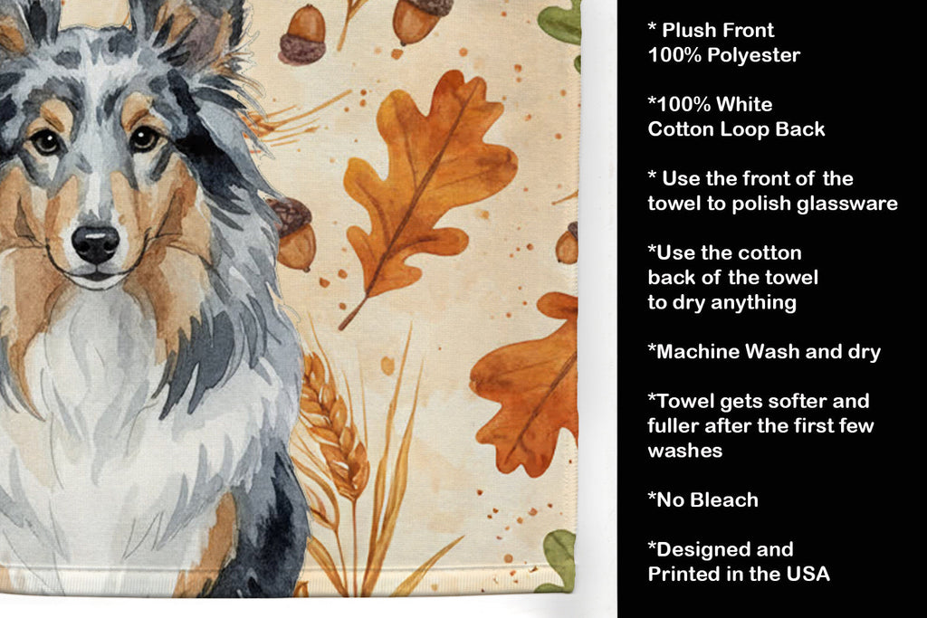 Blue Merle Sheltie Heirloom Fall Kitchen Towel Velour Plush Front and Cotton Loop Back Machine Washable