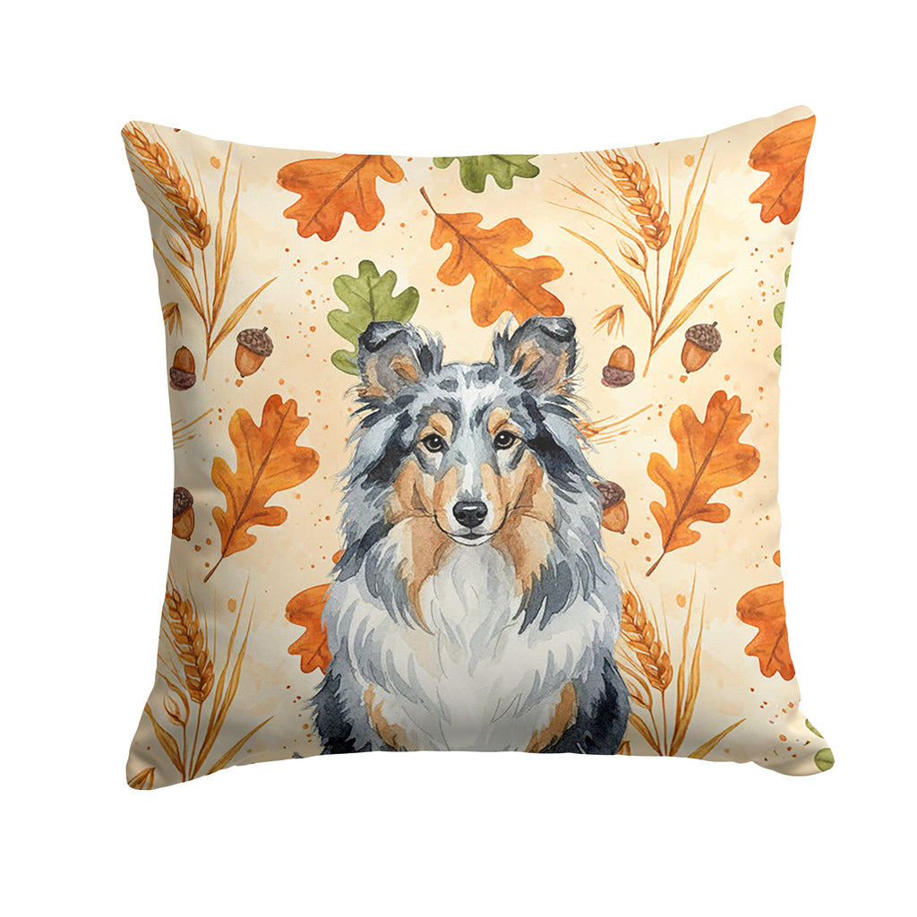Blue Merle Sheltie Heirloom Fall Decorative Throw Pillow 14x14 Indoor Outdoor Accent Cushion, Fabric Cover with Insert for Sofa, Bed, Porch & Living Room