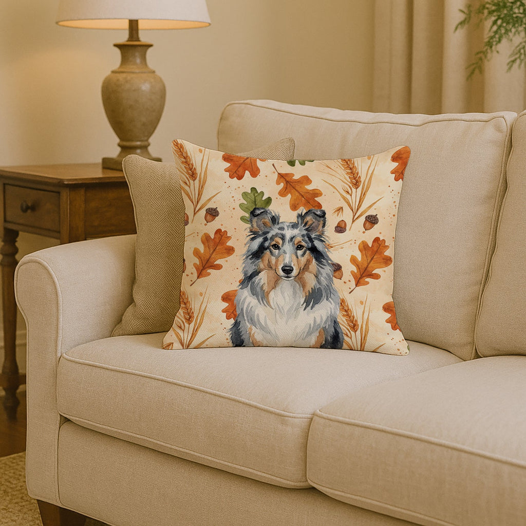 Blue Merle Sheltie Heirloom Fall Decorative Throw Pillow 14x14 Indoor Outdoor Accent Cushion, Fabric Cover with Insert for Sofa, Bed, Porch & Living Room