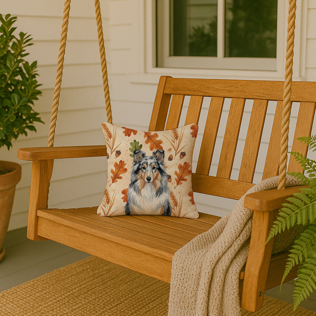 Blue Merle Sheltie Heirloom Fall Decorative Throw Pillow 14x14 Indoor Outdoor Accent Cushion, Fabric Cover with Insert for Sofa, Bed, Porch & Living Room