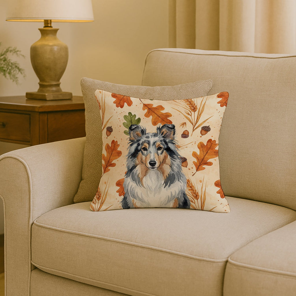 Blue Merle Sheltie Heirloom Fall Decorative Throw Pillow 18x18 Indoor Outdoor Accent Cushion, Fabric Cover with Insert for Sofa, Bed, Porch & Living Room