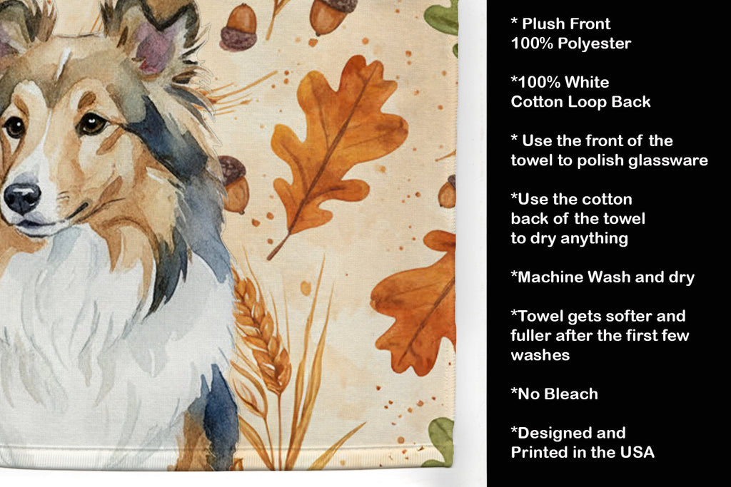 Sable Sheltie Heirloom Fall Kitchen Towel Velour Plush Front and Cotton Loop Back Machine Washable