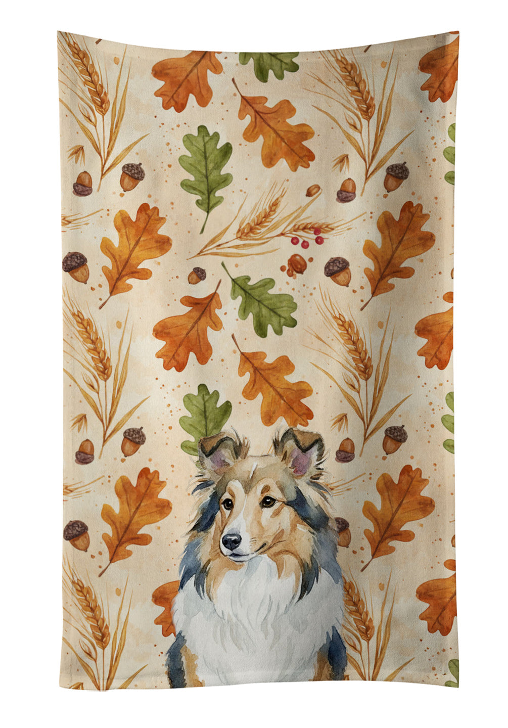 Sable Sheltie Heirloom Fall Kitchen Towel Velour Plush Front and Cotton Loop Back Machine Washable