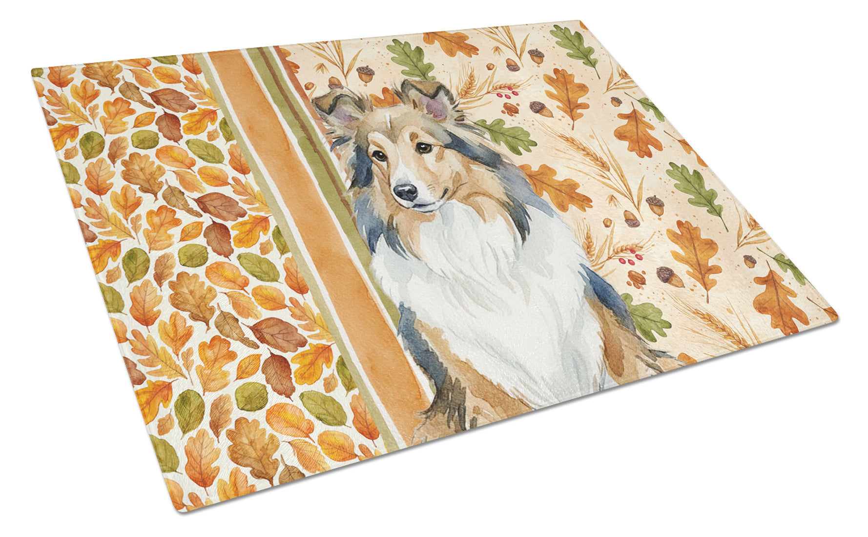 Sable Sheltie Heirloom Fall Cutting Board Tempered Glass Kitchen Cutting Surface, Heat Resistant Chopping, Non-Slip Feet, Food Prep & Serving