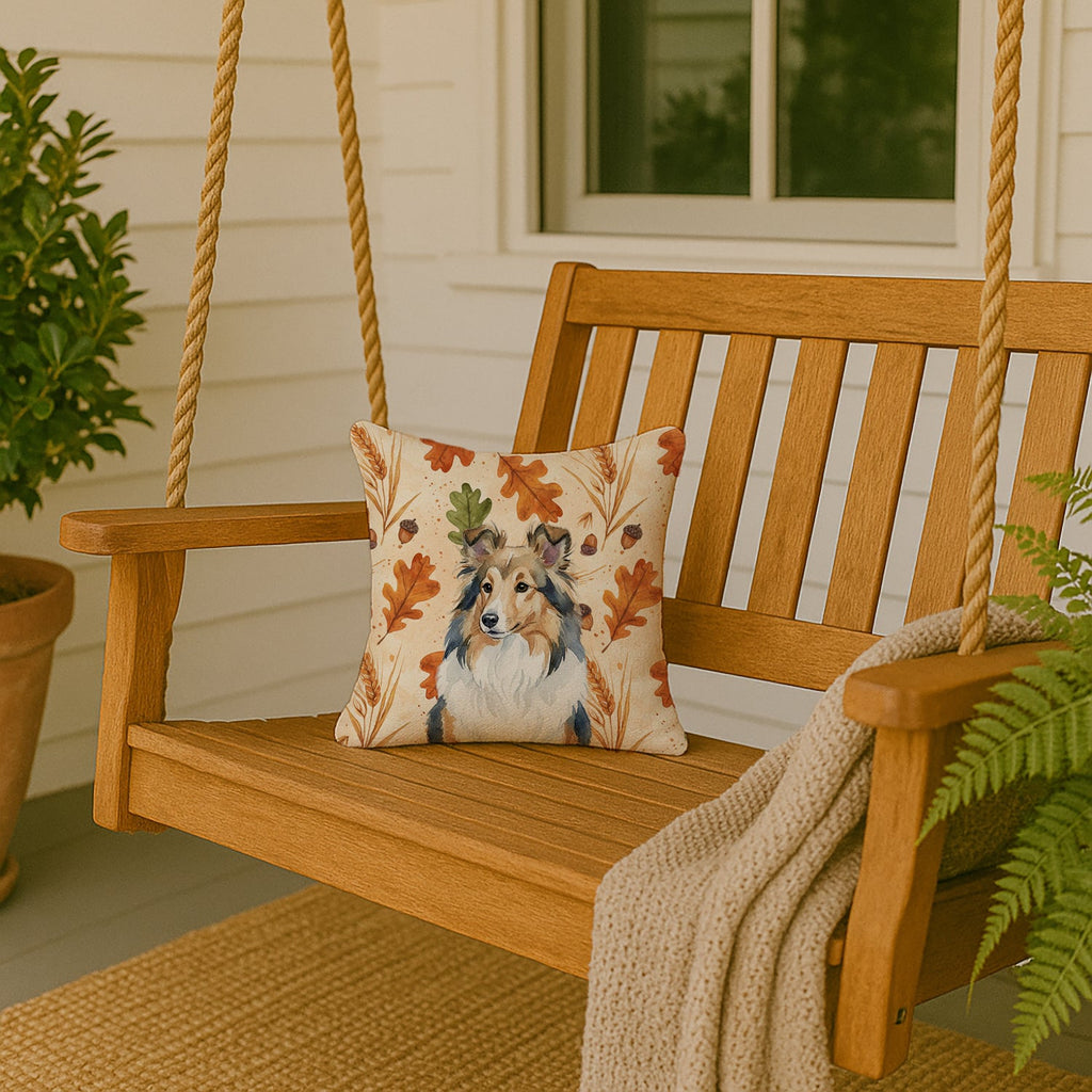 Sable Sheltie Heirloom Fall Decorative Throw Pillow 14x14 Indoor Outdoor Accent Cushion, Fabric Cover with Insert for Sofa, Bed, Porch & Living Room