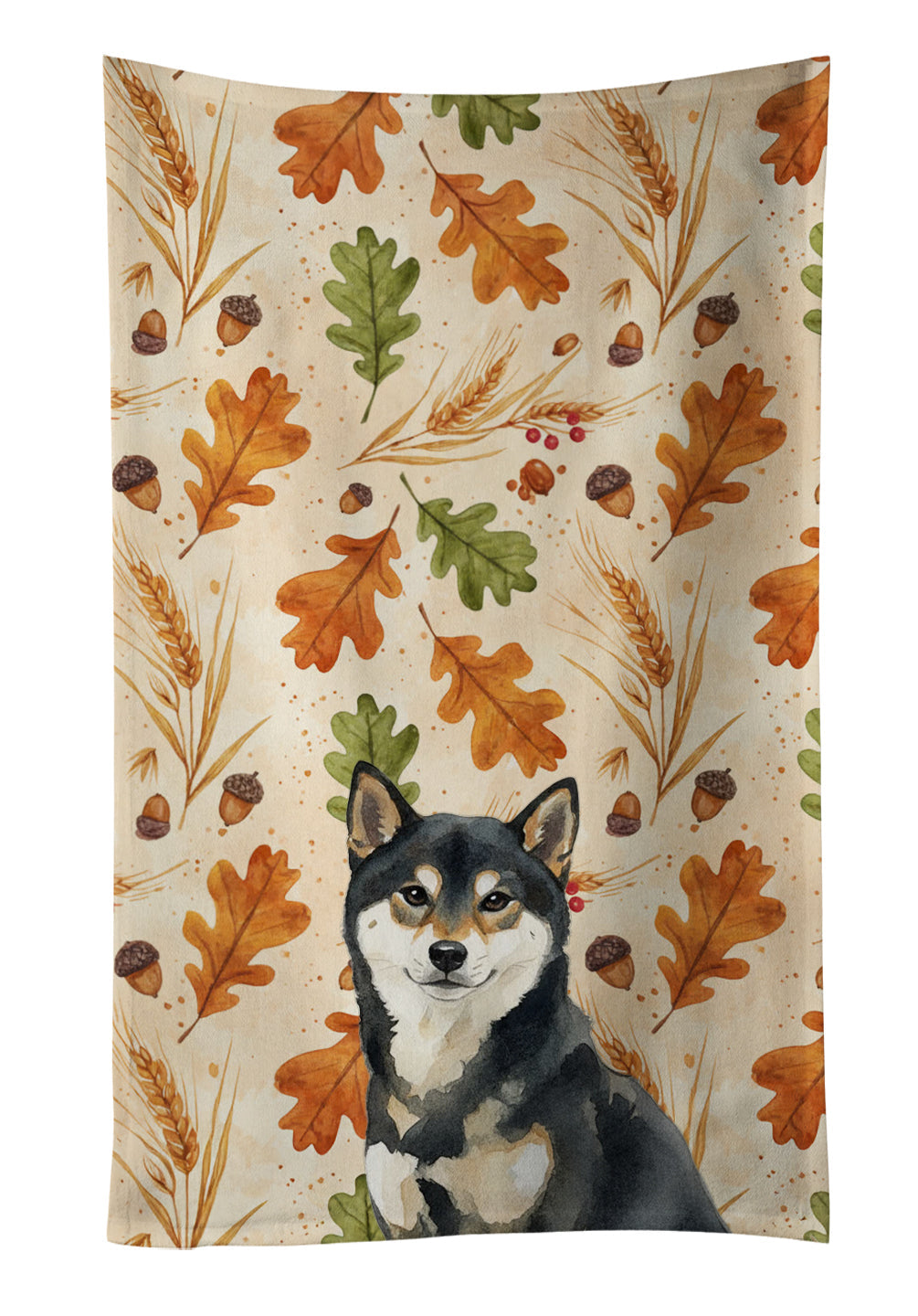 Black and Tan Shiba Inu Heirloom Fall Kitchen Towel Velour Plush Front and Cotton Loop Back Machine Washable