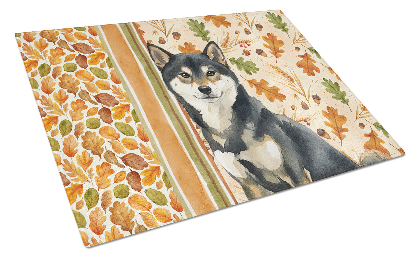 Black and Tan Shiba Inu Heirloom Fall Cutting Board Tempered Glass Kitchen Cutting Surface, Heat Resistant Chopping, Non-Slip Feet, Food Prep & Serving