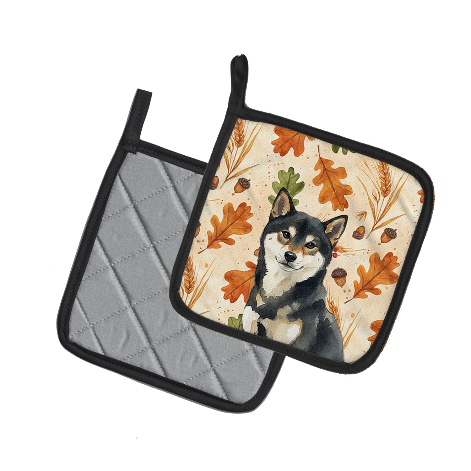 Black and Tan Shiba Inu Heirloom Fall Pot Holder Set of 2 Heat Resistant Quilted Hot Pads 7.5 x 7.5 Inch, Insulated Kitchen Trivets for Cooking & Baking