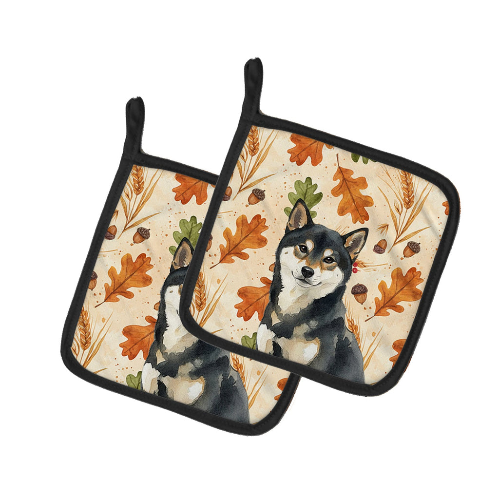 Black and Tan Shiba Inu Heirloom Fall Pot Holder Set of 2 Heat Resistant Quilted Hot Pads 7.5 x 7.5 Inch, Insulated Kitchen Trivets for Cooking & Baking