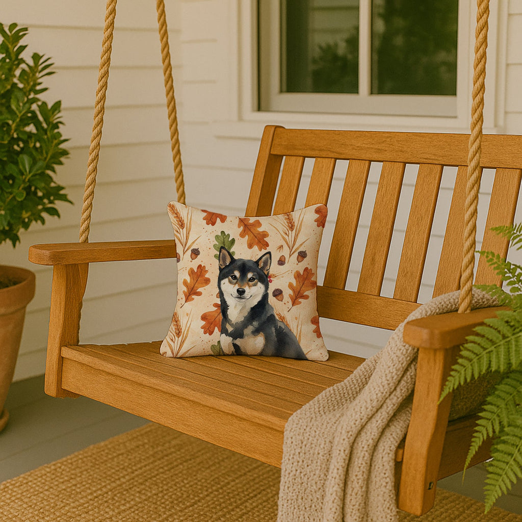 Black and Tan Shiba Inu Heirloom Fall Decorative Throw Pillow 14x14 Indoor Outdoor Accent Cushion, Fabric Cover with Insert for Sofa, Bed, Porch & Living Room