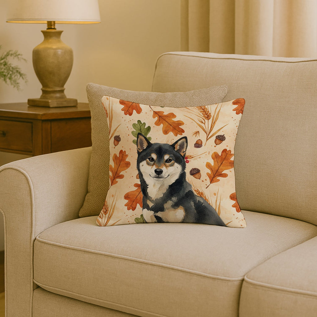 Black and Tan Shiba Inu Heirloom Fall Decorative Throw Pillow 18x18 Indoor Outdoor Accent Cushion, Fabric Cover with Insert for Sofa, Bed, Porch & Living Room