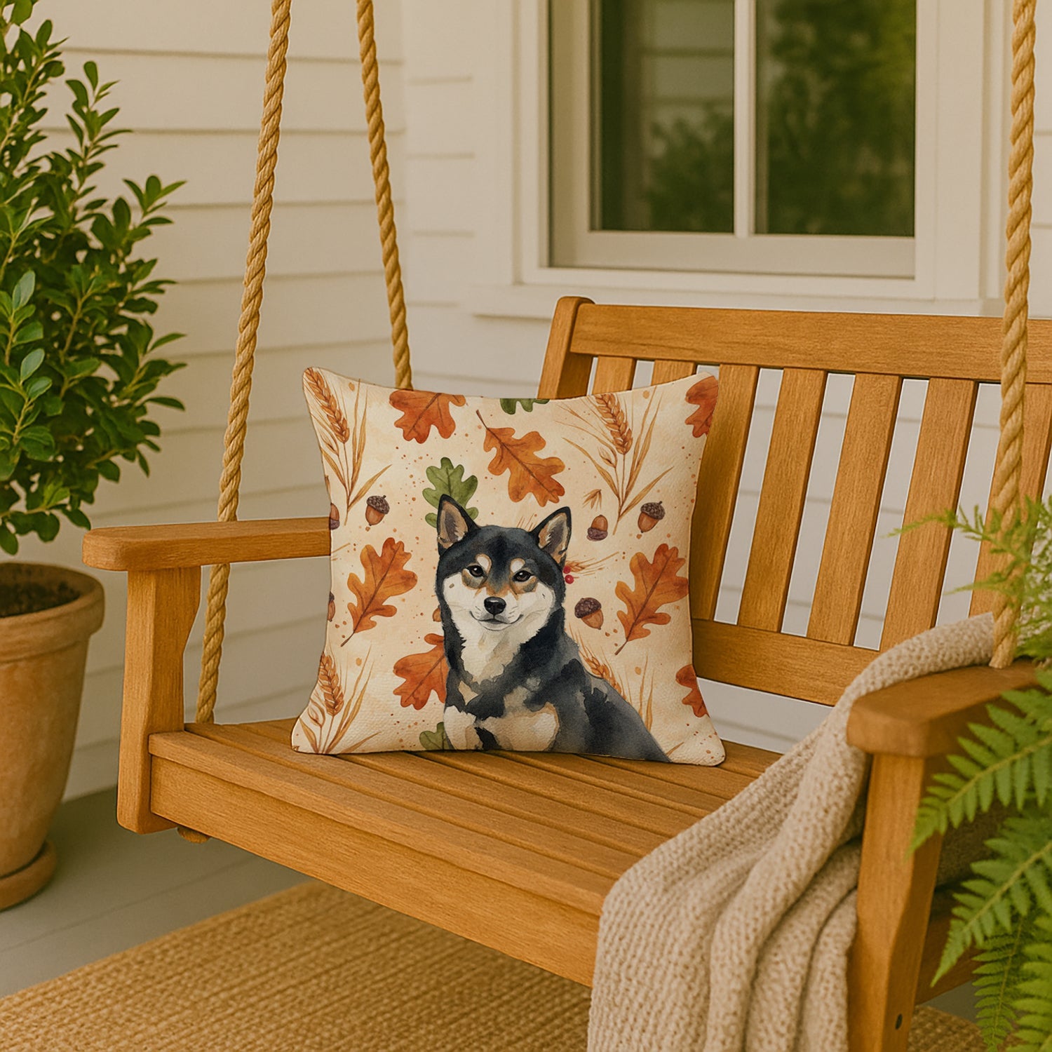 Black and Tan Shiba Inu Heirloom Fall Decorative Throw Pillow 18x18 Indoor Outdoor Accent Cushion, Fabric Cover with Insert for Sofa, Bed, Porch & Living Room