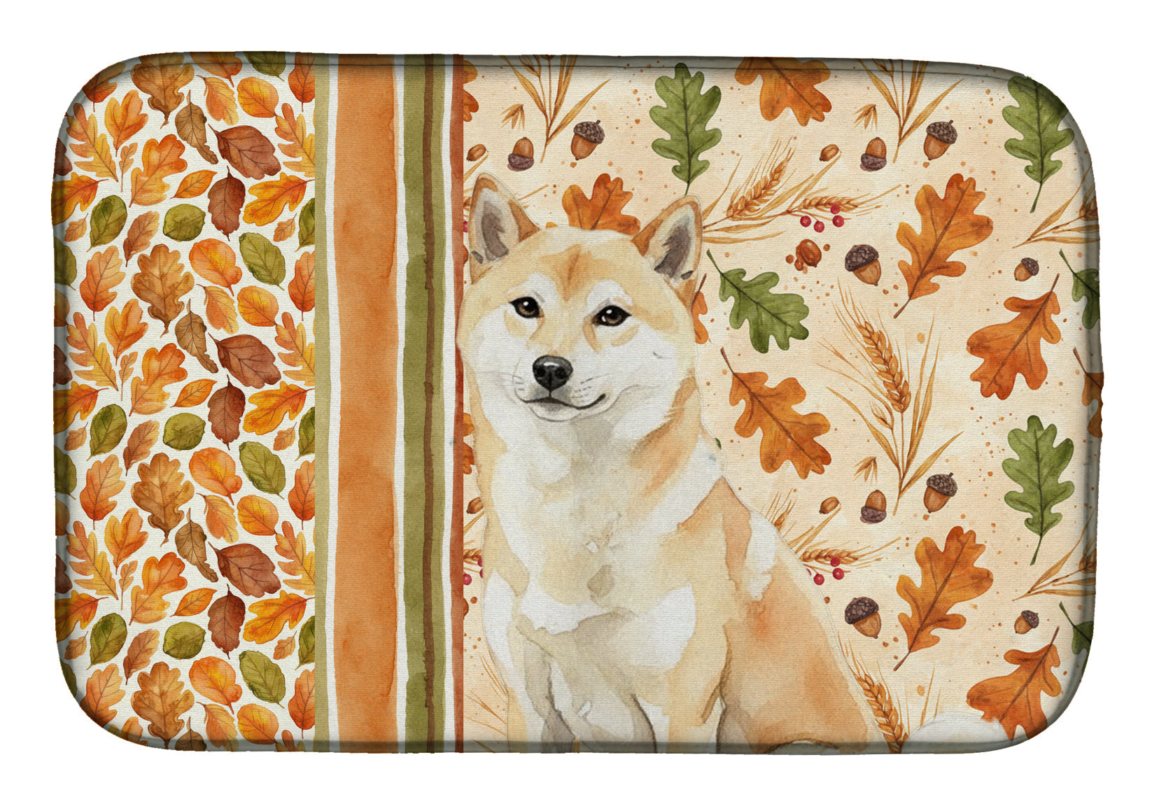 Cream Shiba Inu Heirloom Fall Dish Drying Mat Absorbent Dish Drying Mat Pad for Kitchen Counter Dish Drainer Mat for Countertop, 14 x 21", Multicolor
