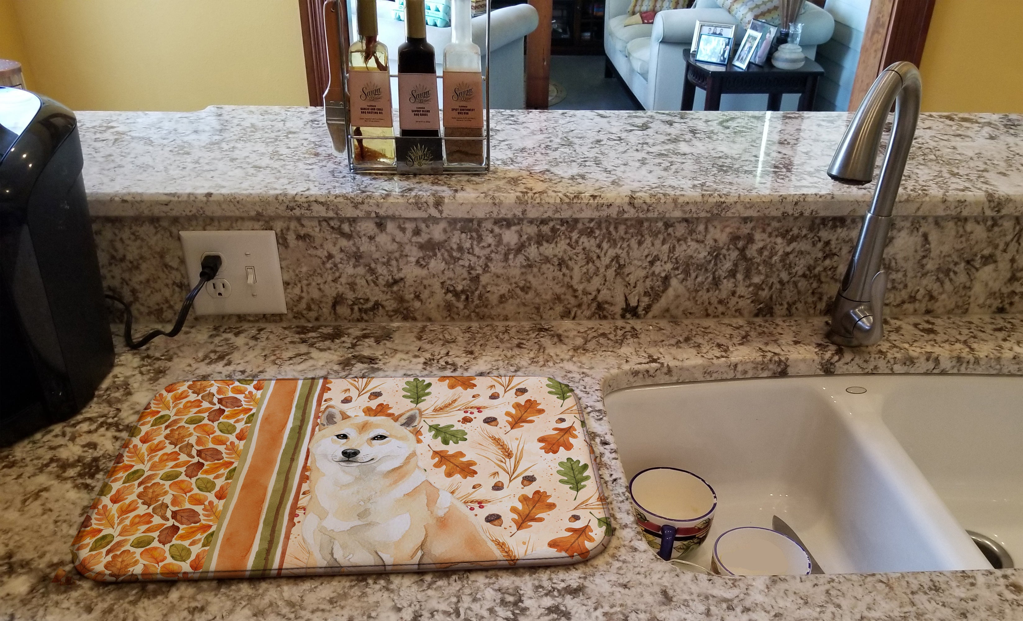 Cream Shiba Inu Heirloom Fall Dish Drying Mat Absorbent Dish Drying Mat Pad for Kitchen Counter Dish Drainer Mat for Countertop, 14 x 21", Multicolor