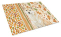 Cream Shiba Inu Heirloom Fall Cutting Board Tempered Glass Kitchen Cutting Surface, Heat Resistant Chopping, Non-Slip Feet, Food Prep & Serving