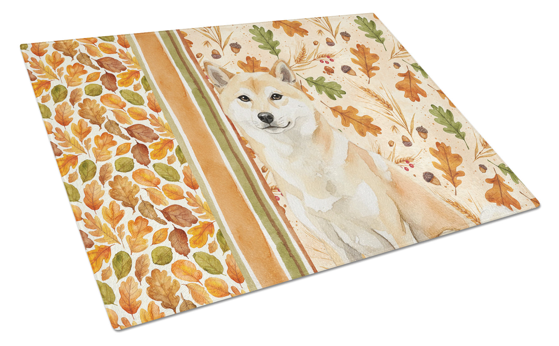 Cream Shiba Inu Heirloom Fall Cutting Board Tempered Glass Kitchen Cutting Surface, Heat Resistant Chopping, Non-Slip Feet, Food Prep & Serving