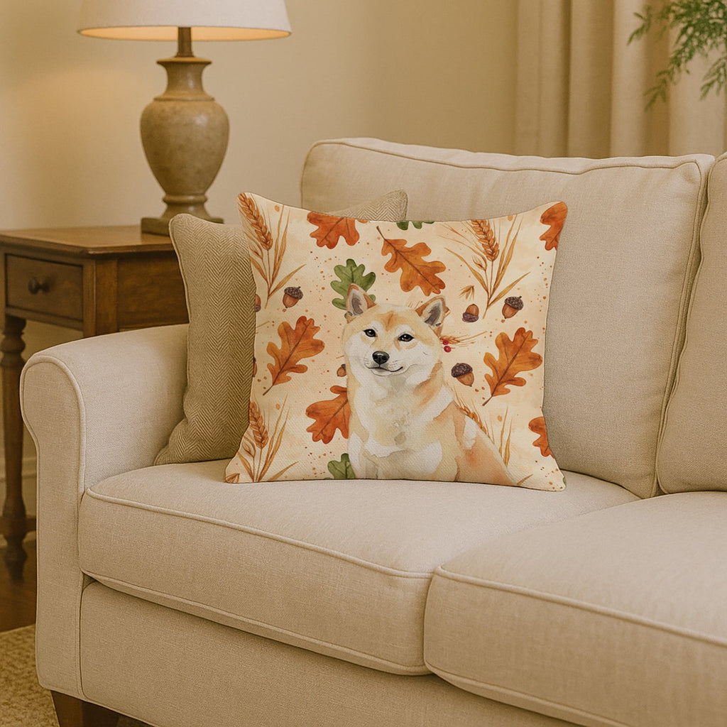 Cream Shiba Inu Heirloom Fall Decorative Throw Pillow 14x14 Indoor Outdoor Accent Cushion, Fabric Cover with Insert for Sofa, Bed, Porch & Living Room