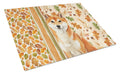 Red Shiba Inu Heirloom Fall Cutting Board Tempered Glass Kitchen Cutting Surface, Heat Resistant Chopping, Non-Slip Feet, Food Prep & Serving