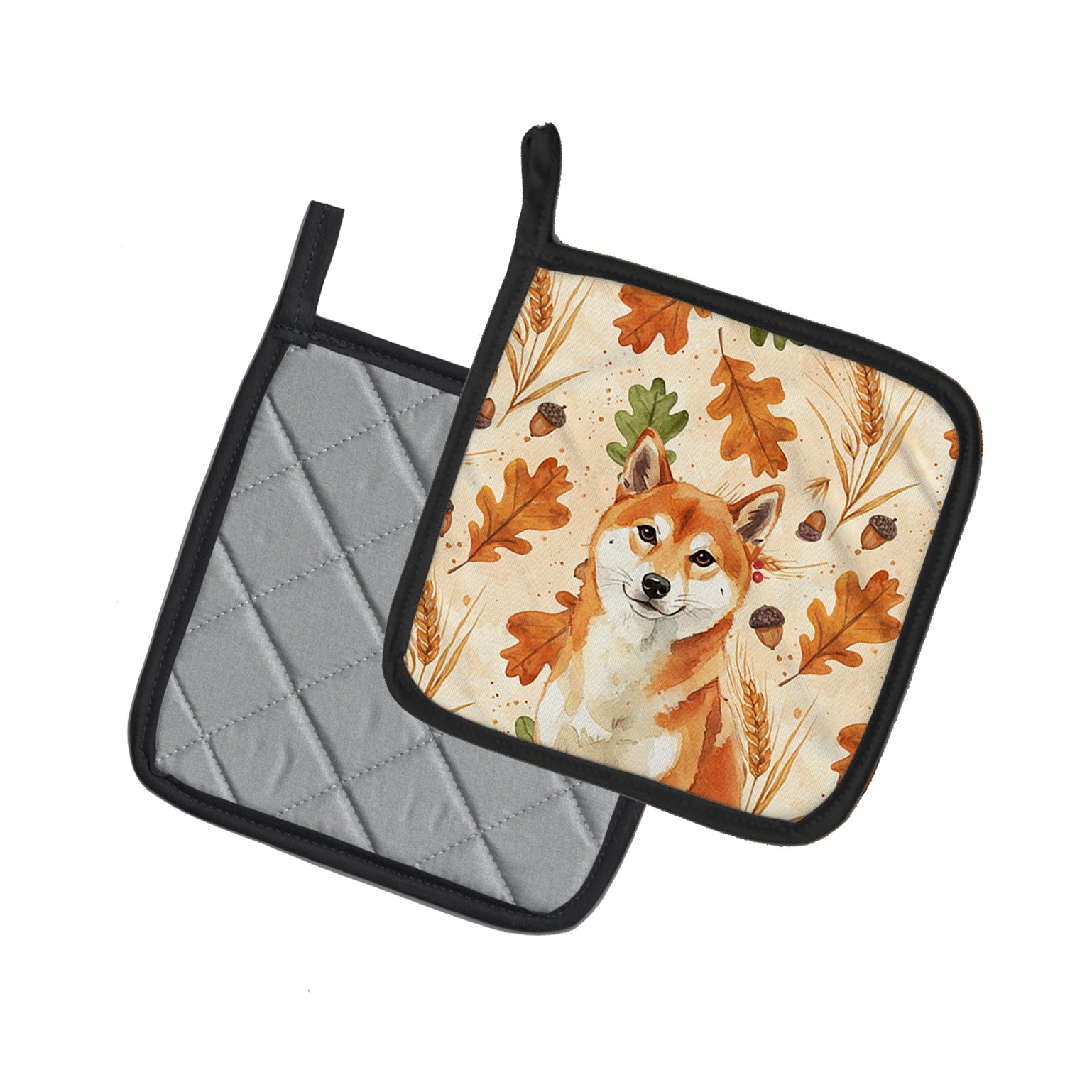 Red Shiba Inu Heirloom Fall Pot Holder Set of 2 Heat Resistant Quilted Hot Pads 7.5 x 7.5 Inch, Insulated Kitchen Trivets for Cooking & Baking