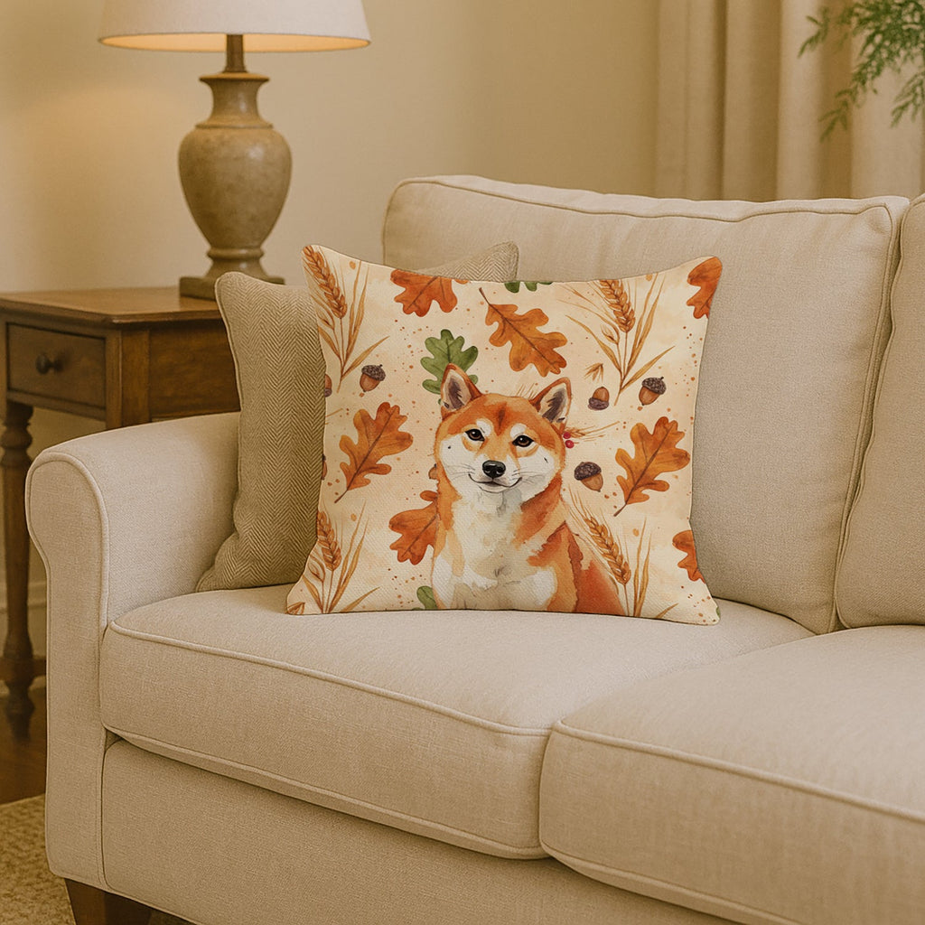 Red Shiba Inu Heirloom Fall Decorative Throw Pillow 14x14 Indoor Outdoor Accent Cushion, Fabric Cover with Insert for Sofa, Bed, Porch & Living Room