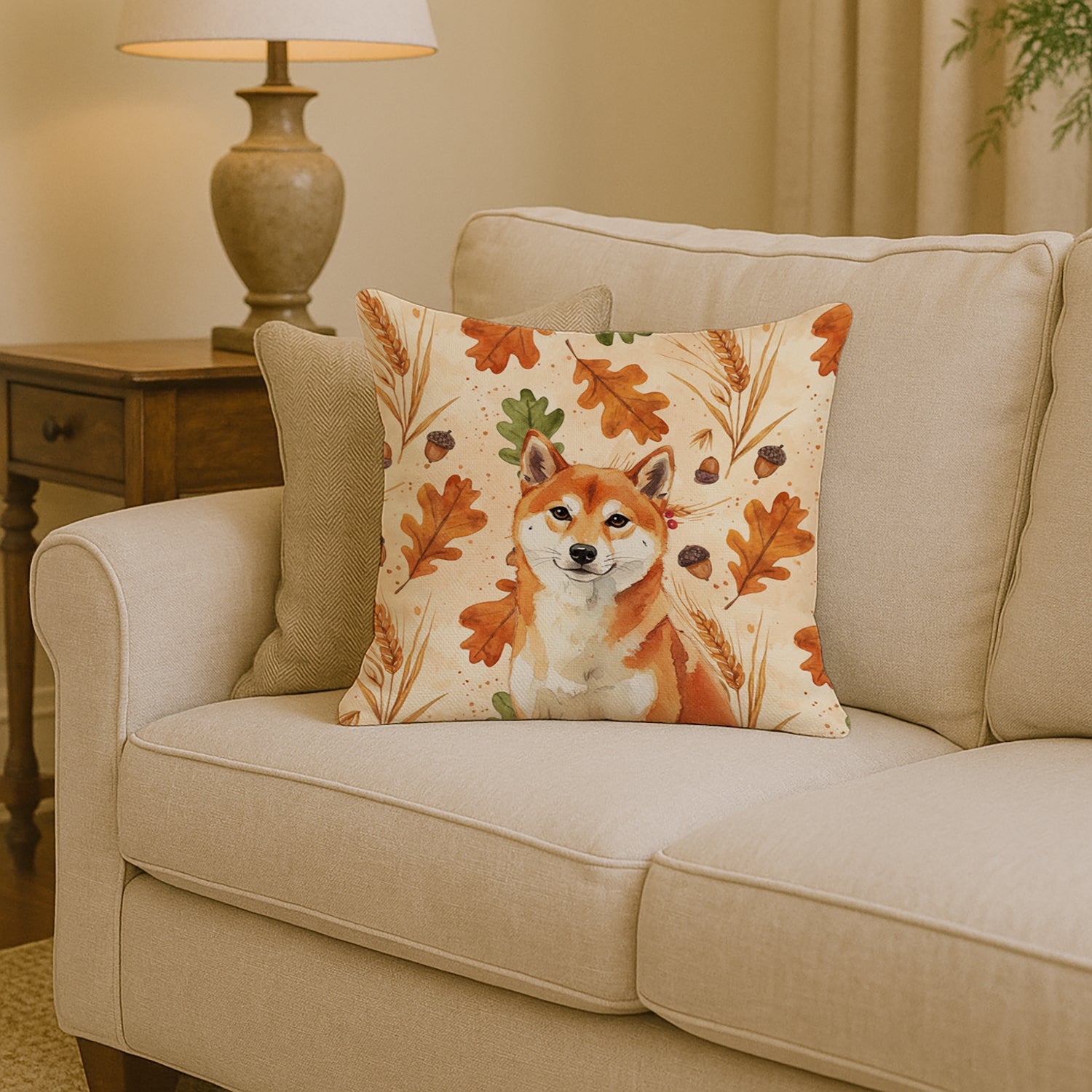 Red Shiba Inu Heirloom Fall Decorative Throw Pillow 14x14 Indoor Outdoor Accent Cushion, Fabric Cover with Insert for Sofa, Bed, Porch & Living Room