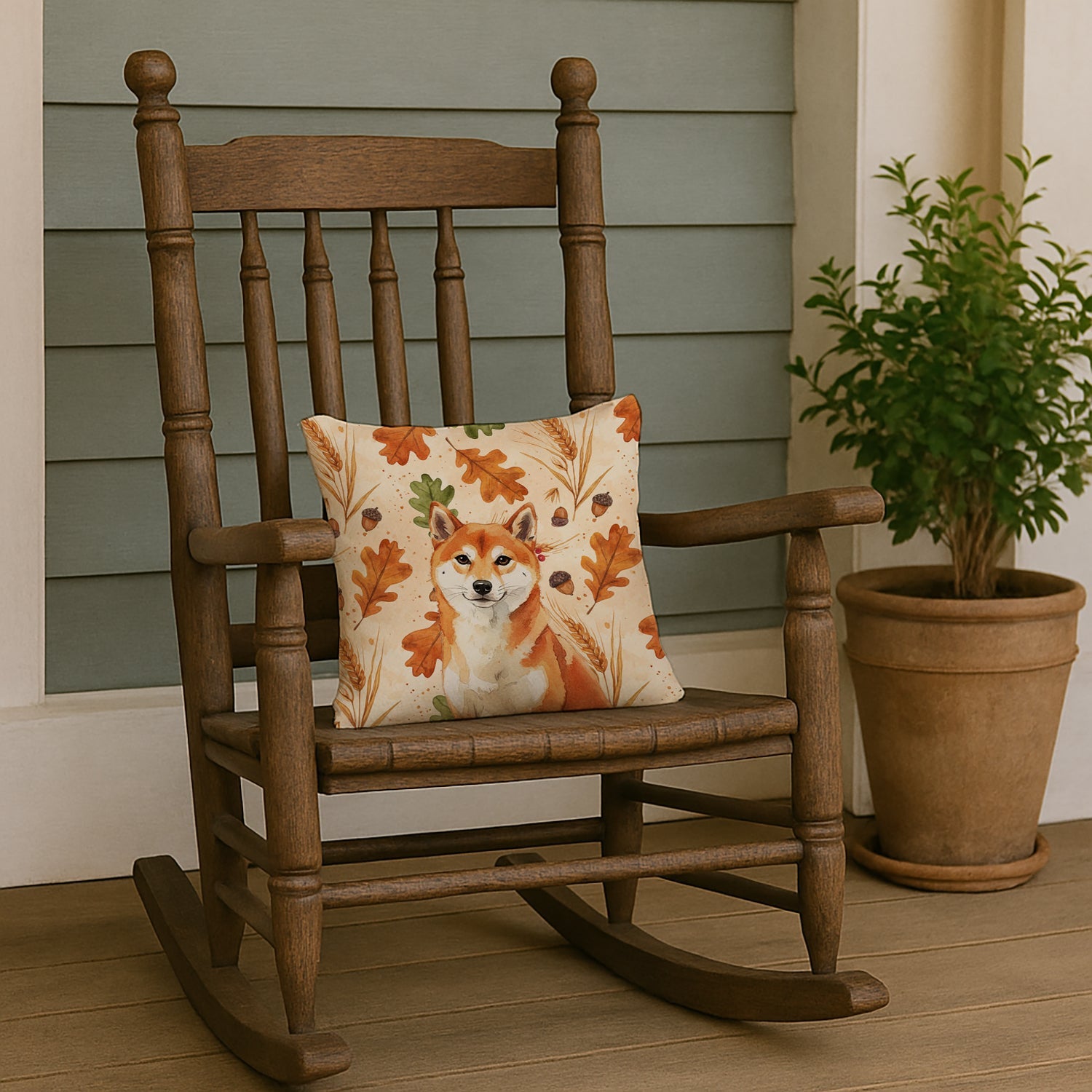 Red Shiba Inu Heirloom Fall Decorative Throw Pillow 14x14 Indoor Outdoor Accent Cushion, Fabric Cover with Insert for Sofa, Bed, Porch & Living Room