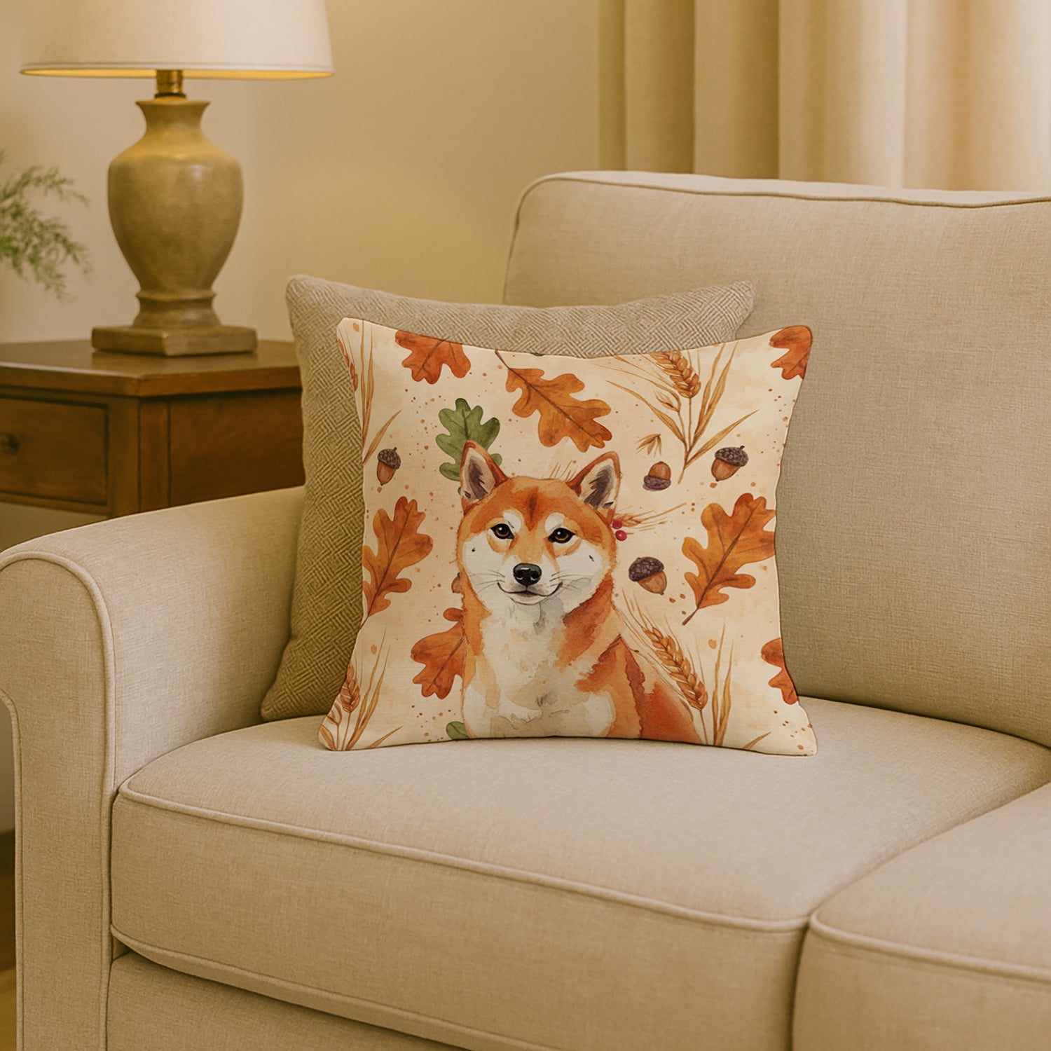 Red Shiba Inu Heirloom Fall Decorative Throw Pillow 18x18 Indoor Outdoor Accent Cushion, Fabric Cover with Insert for Sofa, Bed, Porch & Living Room