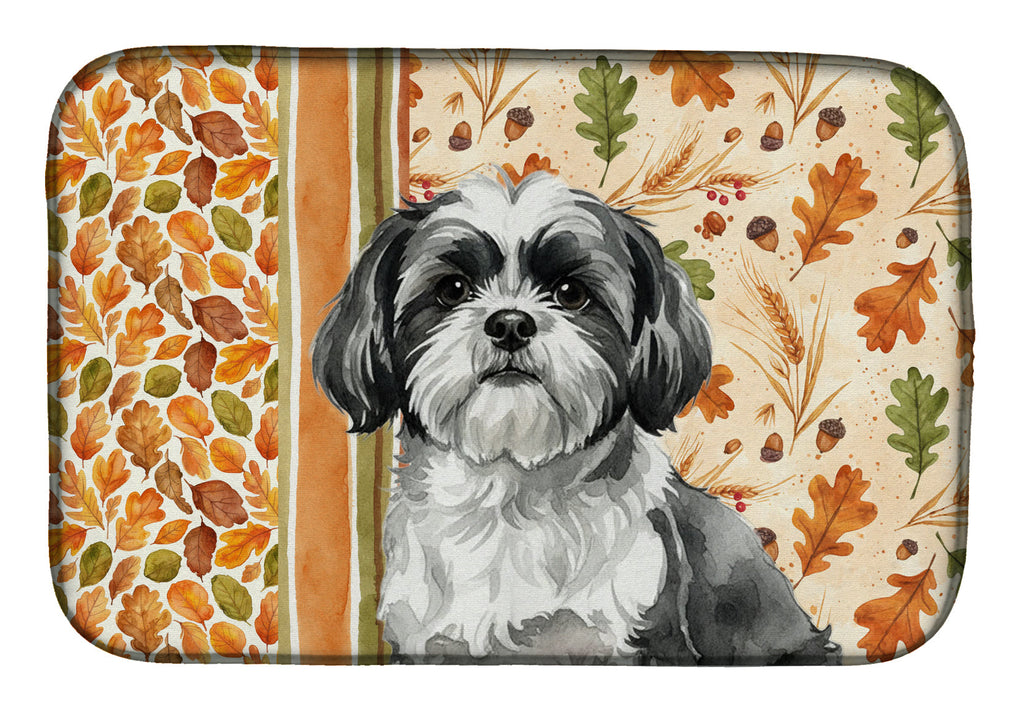 Black and White Shih Tzu Heirloom Fall Dish Drying Mat Absorbent Dish Drying Mat Pad for Kitchen Counter Dish Drainer Mat for Countertop, 14 x 21", Multicolor