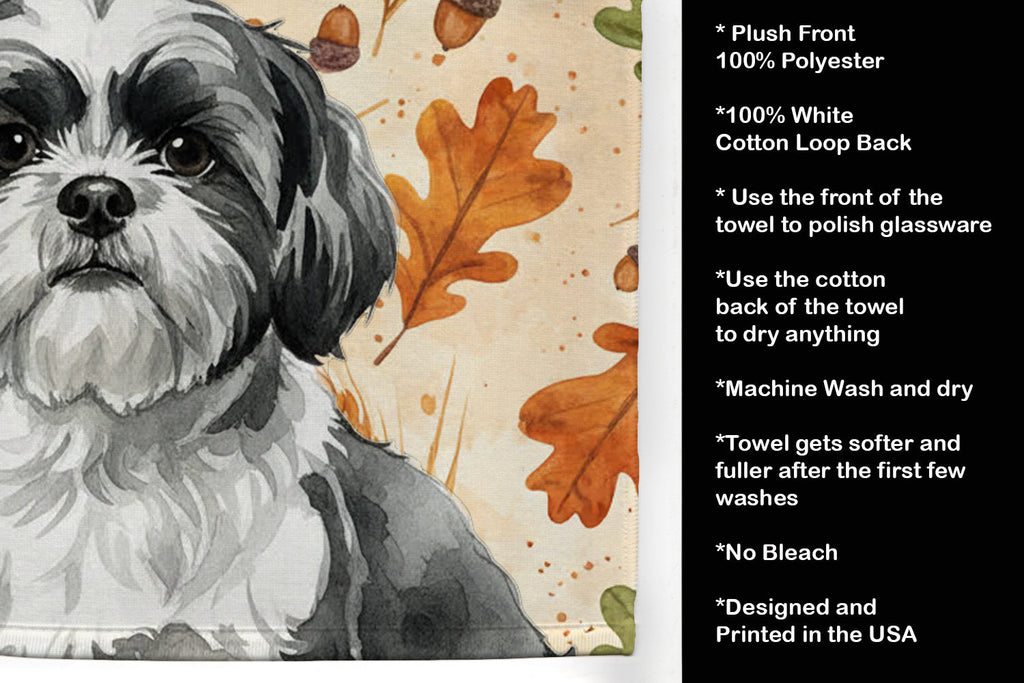 Black and White Shih Tzu Heirloom Fall Kitchen Towel Velour Plush Front and Cotton Loop Back Machine Washable