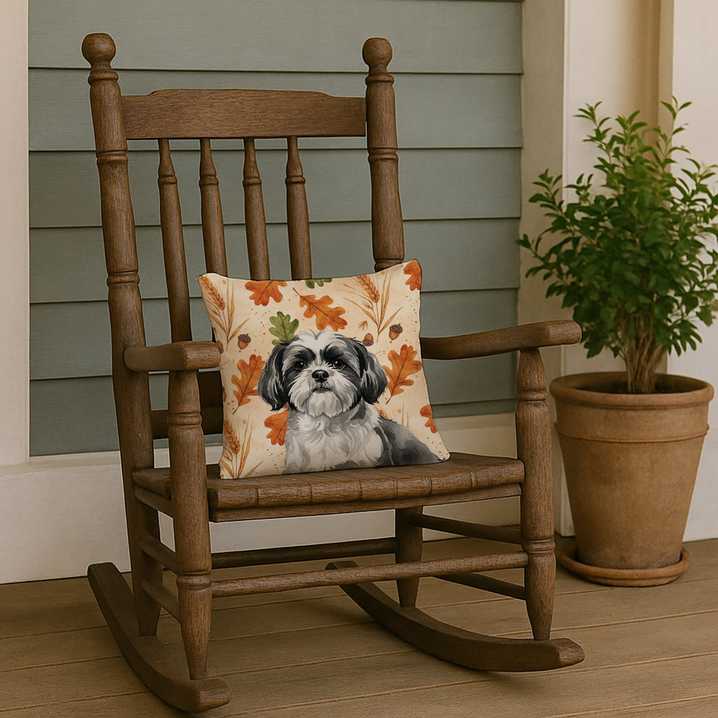 Black and White Shih Tzu Heirloom Fall Decorative Throw Pillow 14x14 Indoor Outdoor Accent Cushion, Fabric Cover with Insert for Sofa, Bed, Porch & Living Room