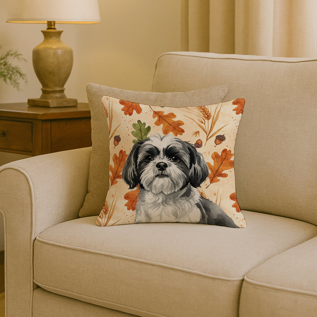 Black and White Shih Tzu Heirloom Fall Decorative Throw Pillow 18x18 Indoor Outdoor Accent Cushion, Fabric Cover with Insert for Sofa, Bed, Porch & Living Room