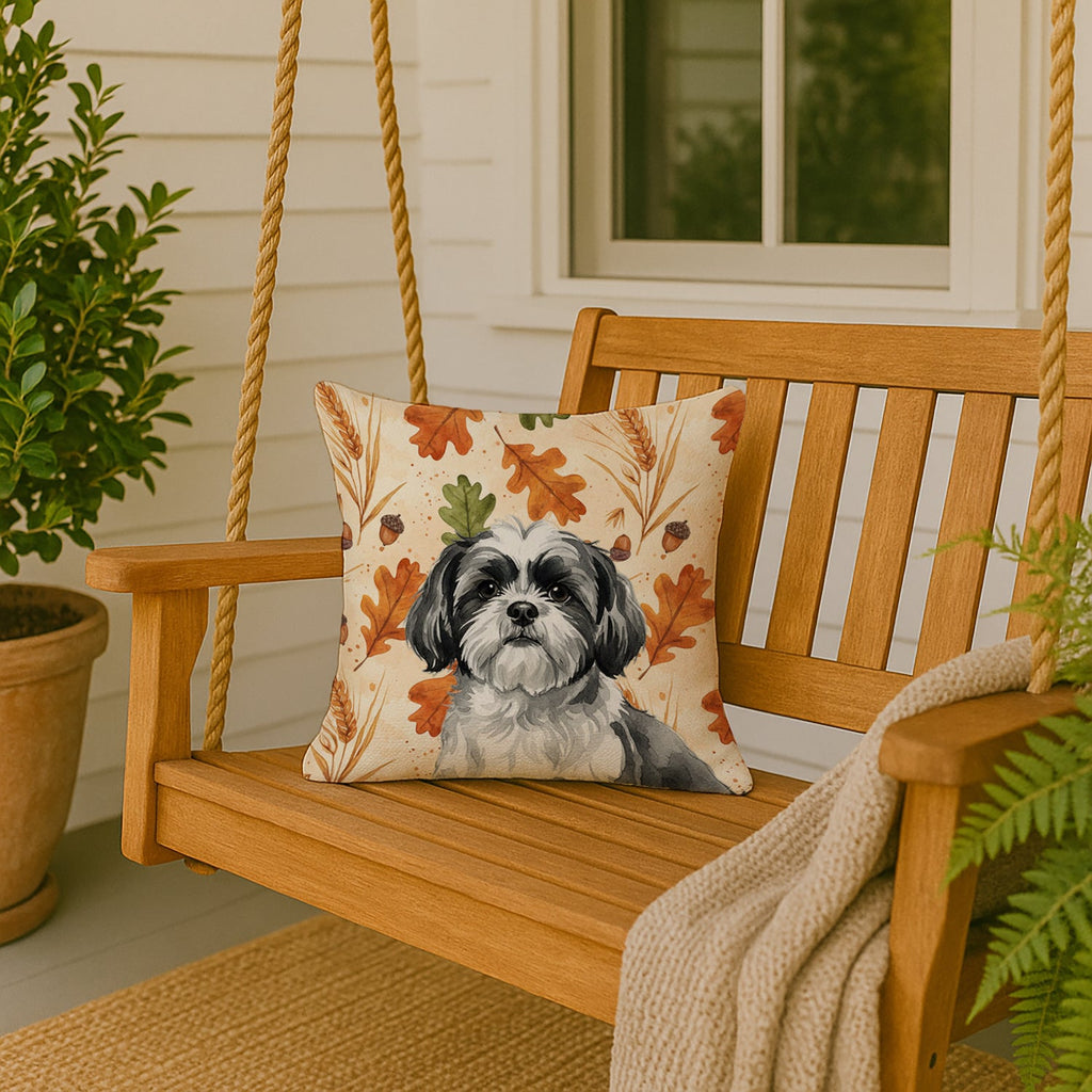 Black and White Shih Tzu Heirloom Fall Decorative Throw Pillow 18x18 Indoor Outdoor Accent Cushion, Fabric Cover with Insert for Sofa, Bed, Porch & Living Room