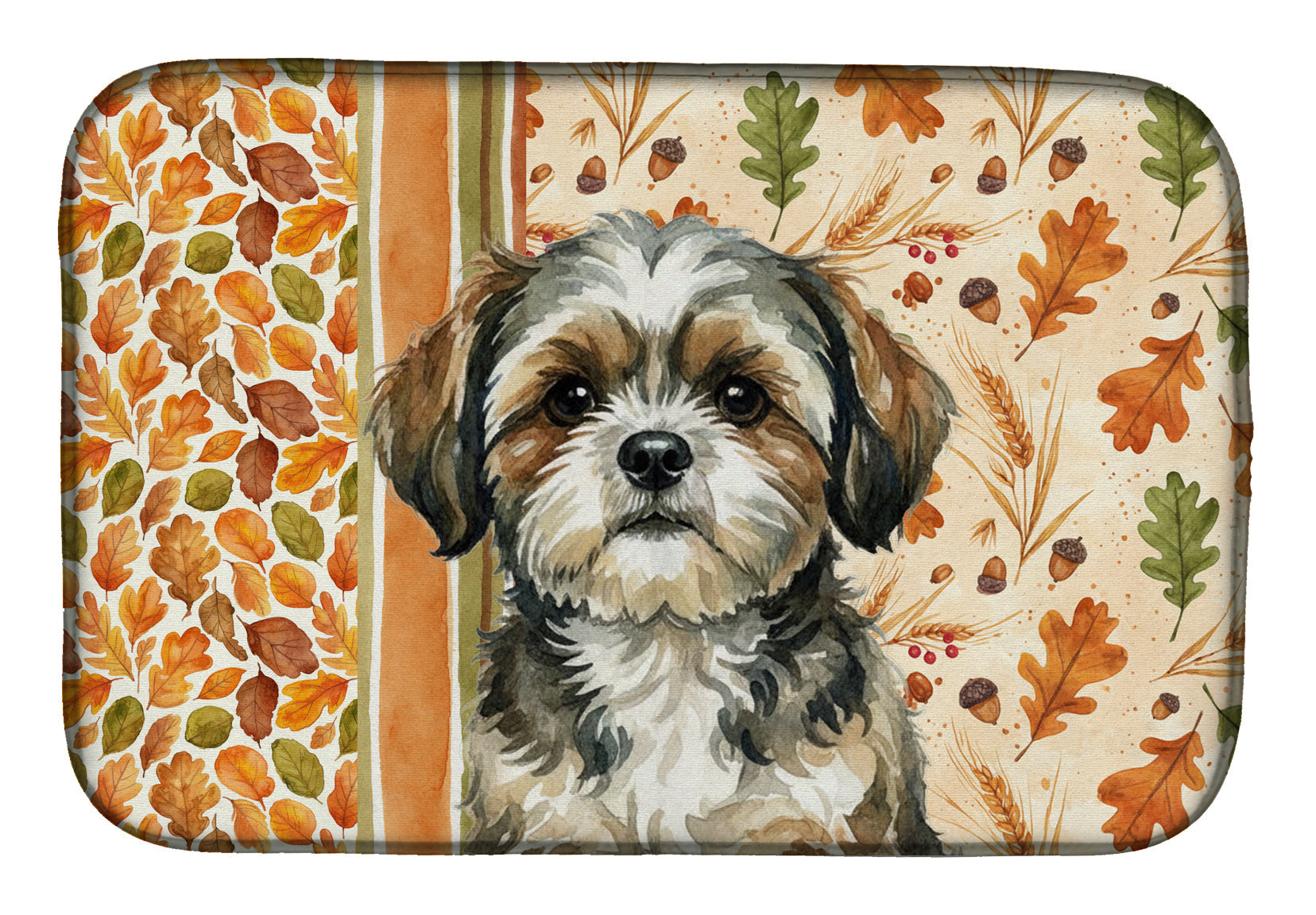 Brindle Shih Tzu Heirloom Fall Dish Drying Mat Absorbent Dish Drying Mat Pad for Kitchen Counter Dish Drainer Mat for Countertop, 14 x 21", Multicolor