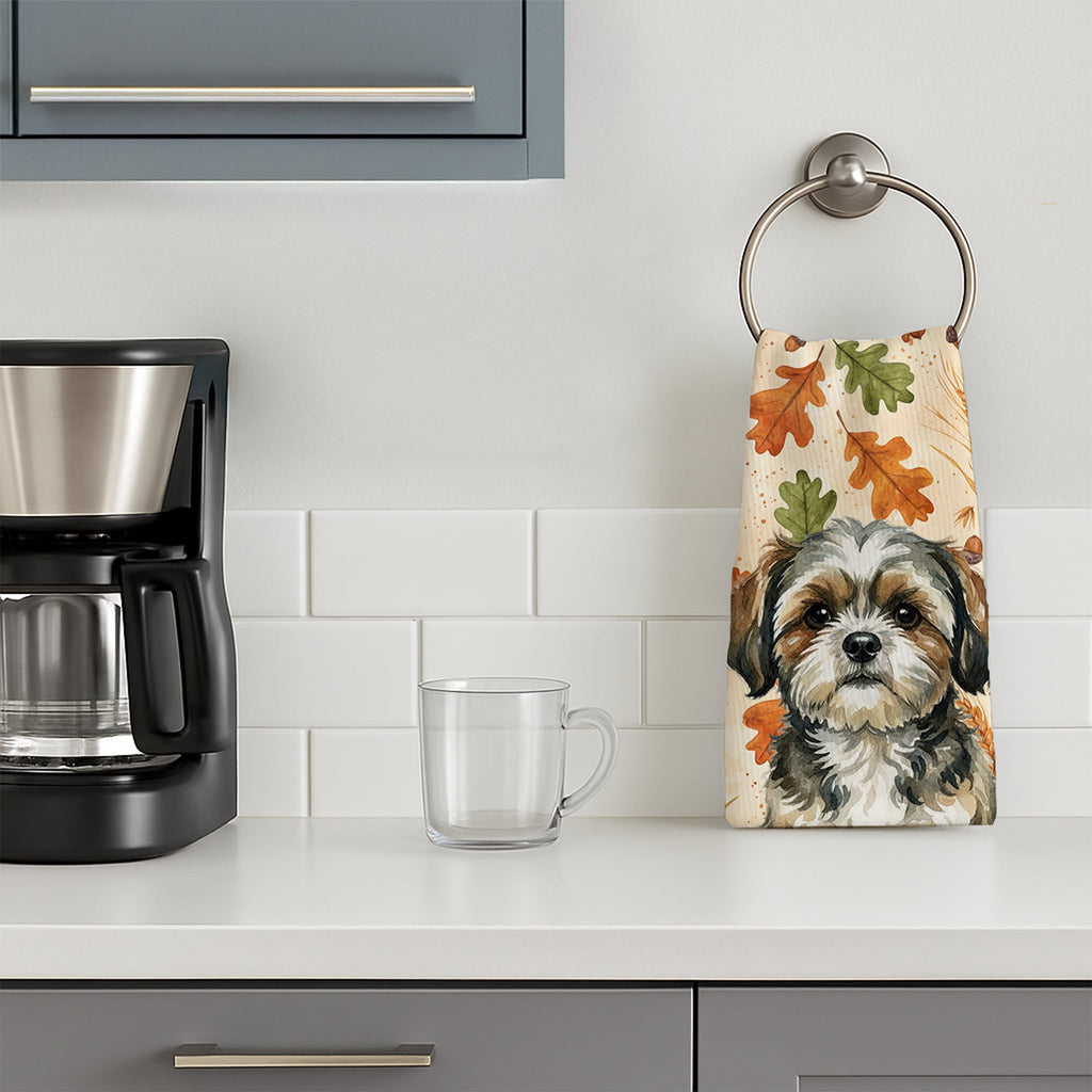 Brindle Shih Tzu Heirloom Fall Kitchen Towel Velour Plush Front and Cotton Loop Back Machine Washable