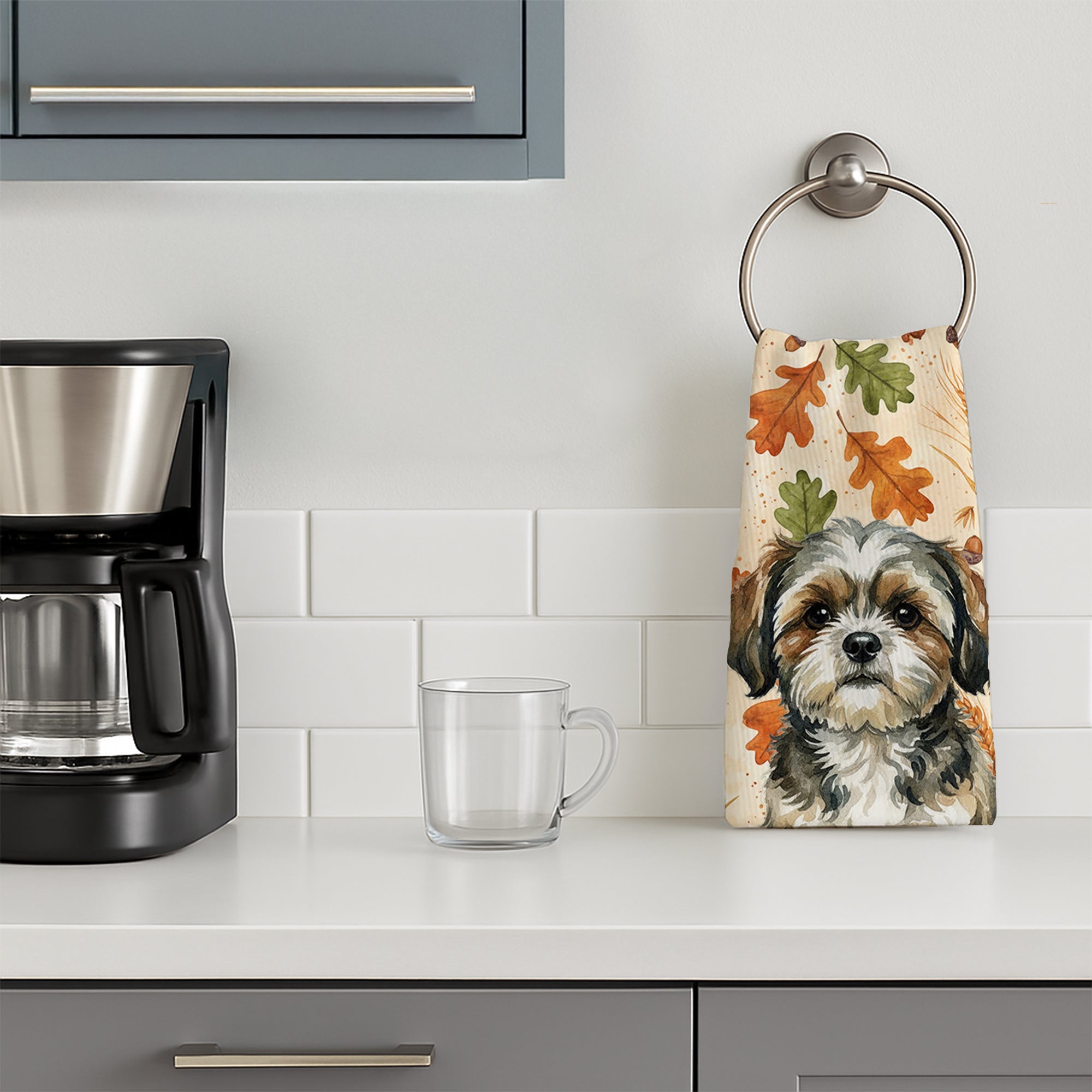 Brindle Shih Tzu Heirloom Fall Kitchen Towel Velour Plush Front and Cotton Loop Back Machine Washable