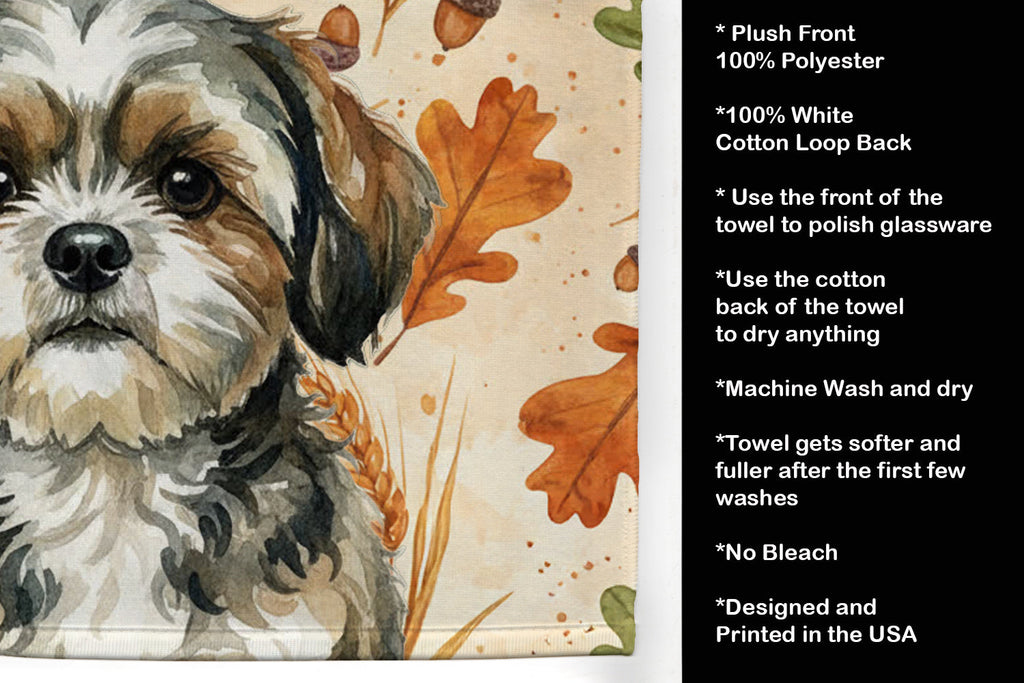 Brindle Shih Tzu Heirloom Fall Kitchen Towel Velour Plush Front and Cotton Loop Back Machine Washable