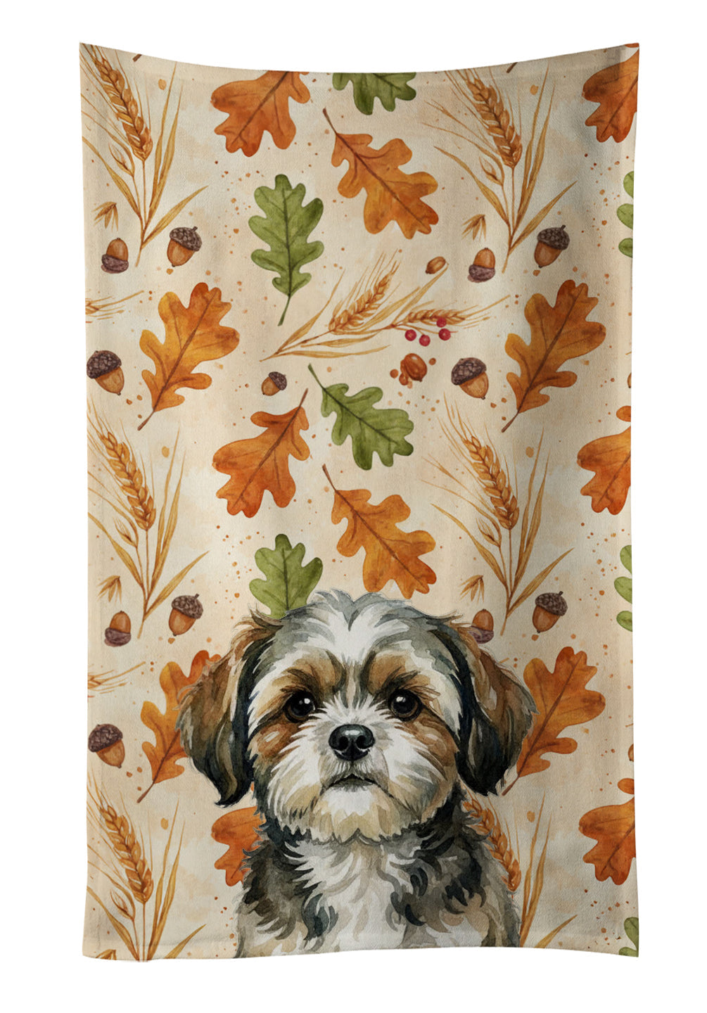 Brindle Shih Tzu Heirloom Fall Kitchen Towel Velour Plush Front and Cotton Loop Back Machine Washable