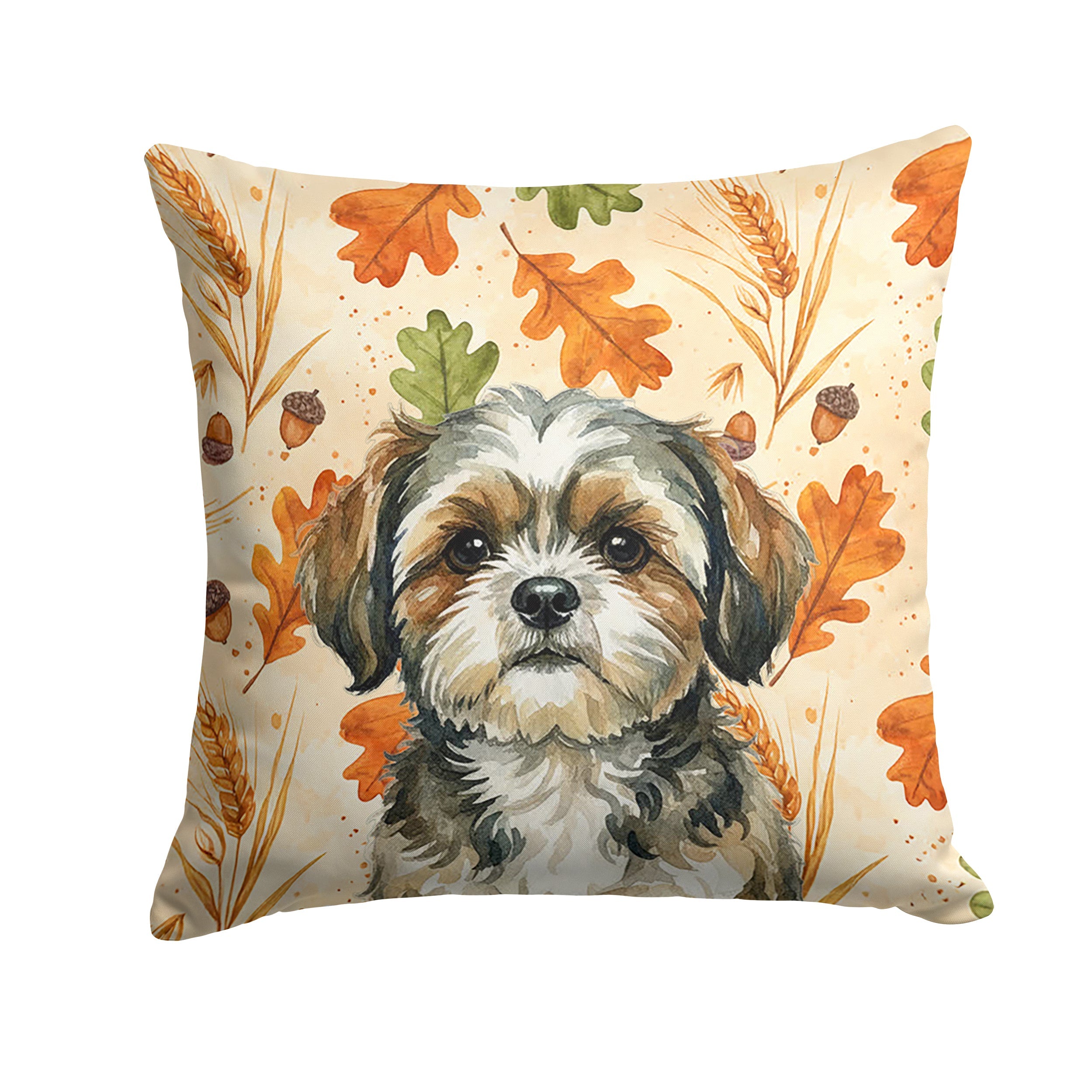Brindle Shih Tzu Heirloom Fall Decorative Throw Pillow 14x14 Indoor Outdoor Accent Cushion, Fabric Cover with Insert for Sofa, Bed, Porch & Living Room