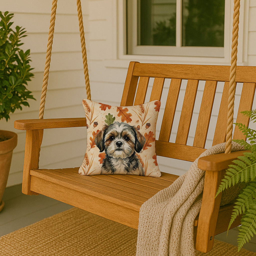 Brindle Shih Tzu Heirloom Fall Decorative Throw Pillow 14x14 Indoor Outdoor Accent Cushion, Fabric Cover with Insert for Sofa, Bed, Porch & Living Room