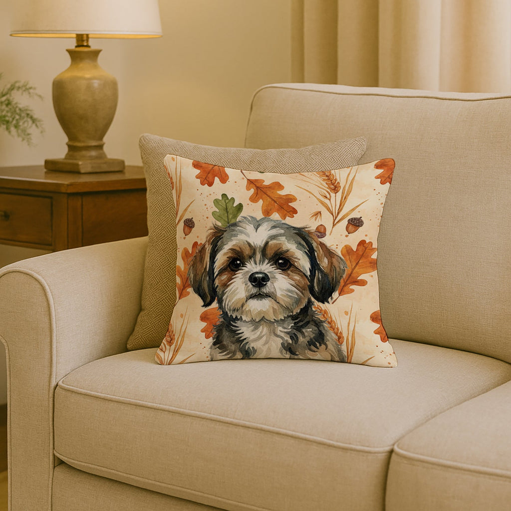 Brindle Shih Tzu Heirloom Fall Decorative Throw Pillow 18x18 Indoor Outdoor Accent Cushion, Fabric Cover with Insert for Sofa, Bed, Porch & Living Room