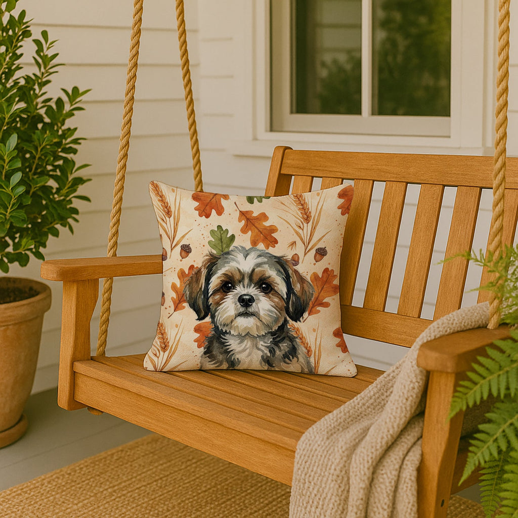 Brindle Shih Tzu Heirloom Fall Decorative Throw Pillow 18x18 Indoor Outdoor Accent Cushion, Fabric Cover with Insert for Sofa, Bed, Porch & Living Room