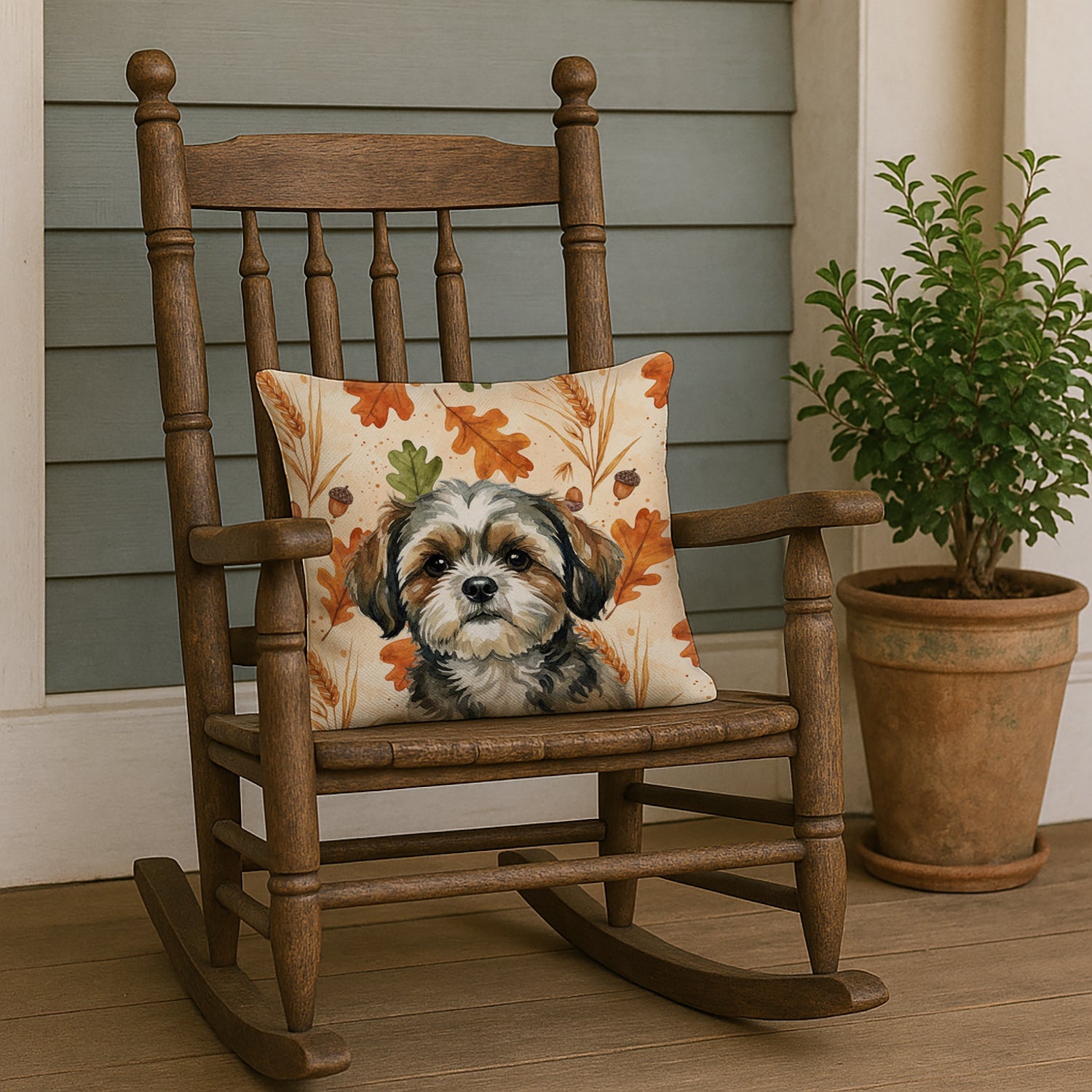 Brindle Shih Tzu Heirloom Fall Decorative Throw Pillow 18x18 Indoor Outdoor Accent Cushion, Fabric Cover with Insert for Sofa, Bed, Porch & Living Room
