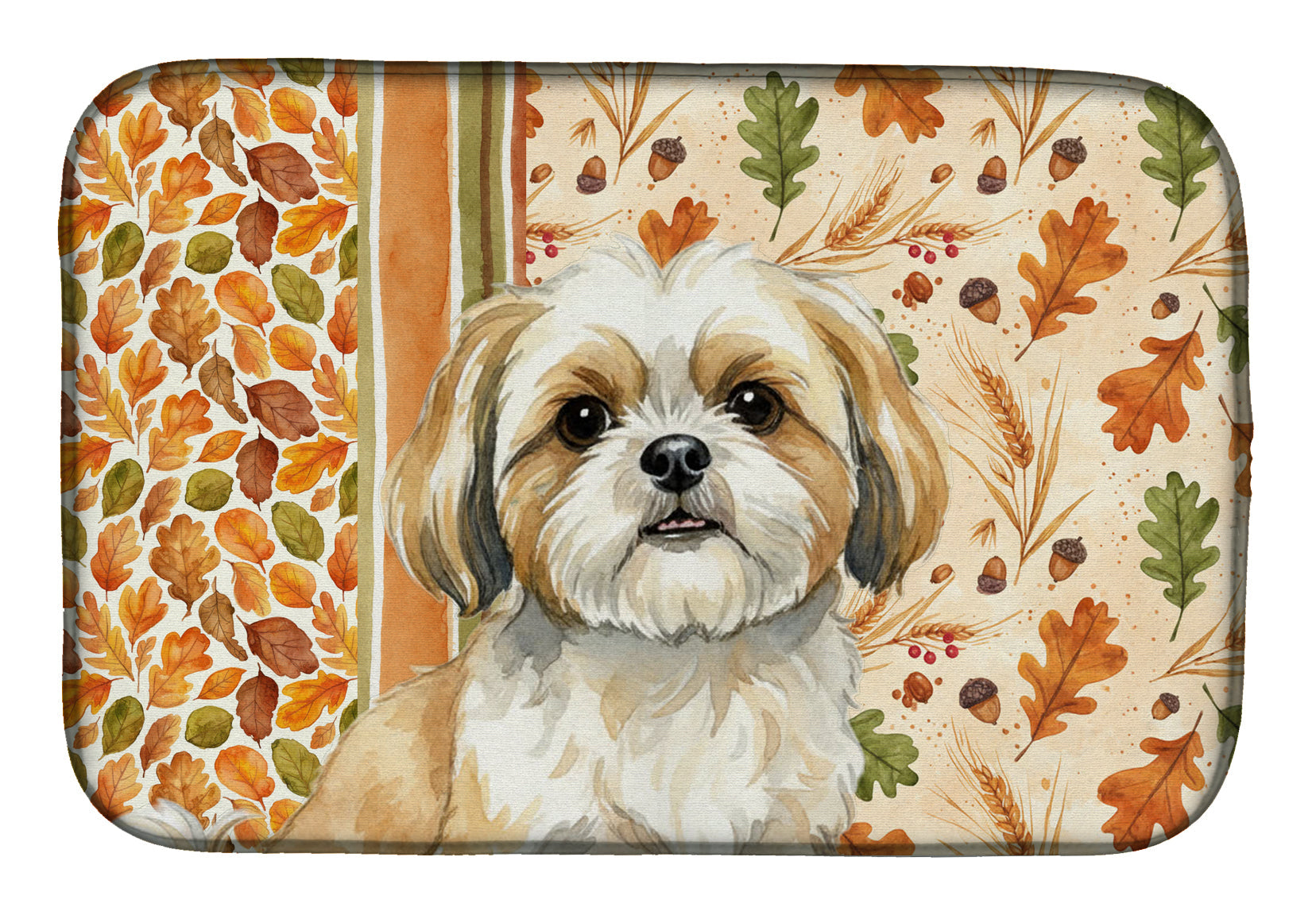 Gold and White Shih Tzu Heirloom Fall Dish Drying Mat Absorbent Dish Drying Mat Pad for Kitchen Counter Dish Drainer Mat for Countertop, 14 x 21", Multicolor