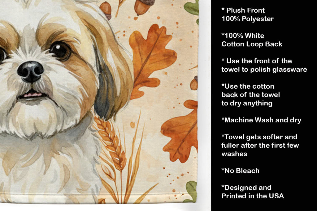 Gold and White Shih Tzu Heirloom Fall Kitchen Towel Velour Plush Front and Cotton Loop Back Machine Washable