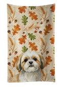 Gold and White Shih Tzu Heirloom Fall Kitchen Towel Velour Plush Front and Cotton Loop Back Machine Washable